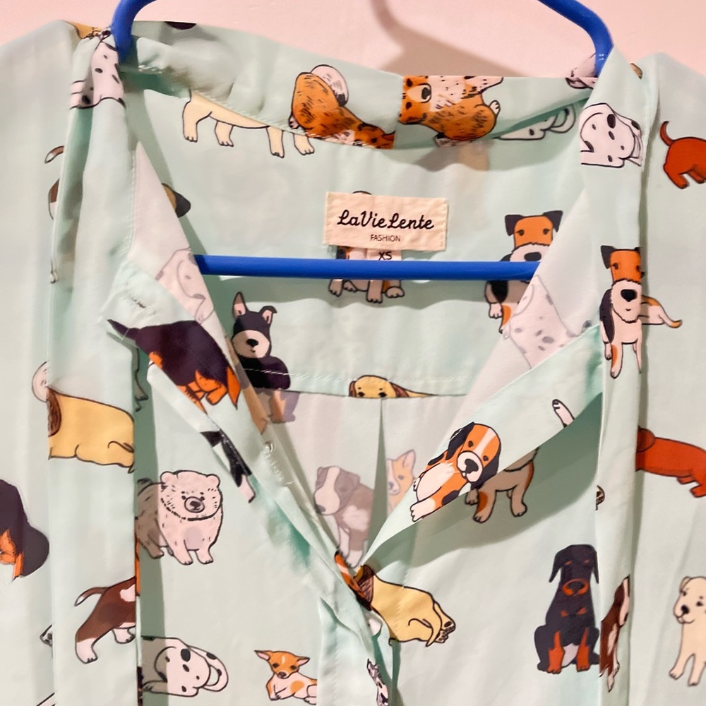 Mint Green Dog Print Blouse - Picture 2 of 3